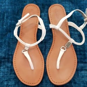 Coach White Leather Sandals with Silver Hardware